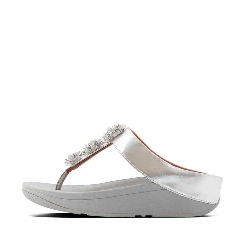 FitFlop Fino Faux Leder Silber - FitFlop Zehentrenner Damen Sale [SIGE-02879]